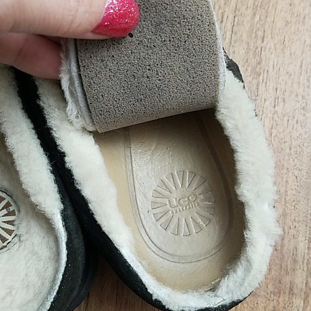 UGG Black Suede Mules with Cream Lining - Picture 7 of 8